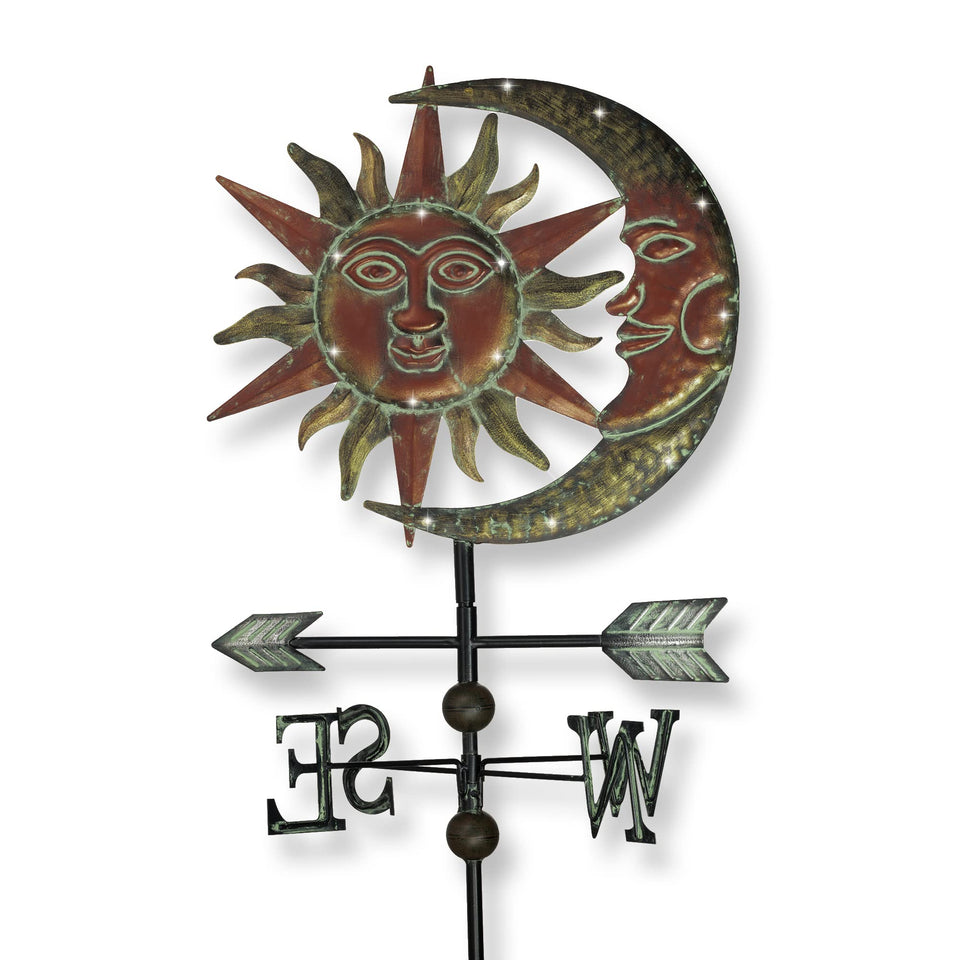 TERESA'S COLLECTIONS sun-moon face bronze-finish stake enhances garden curb appeal.