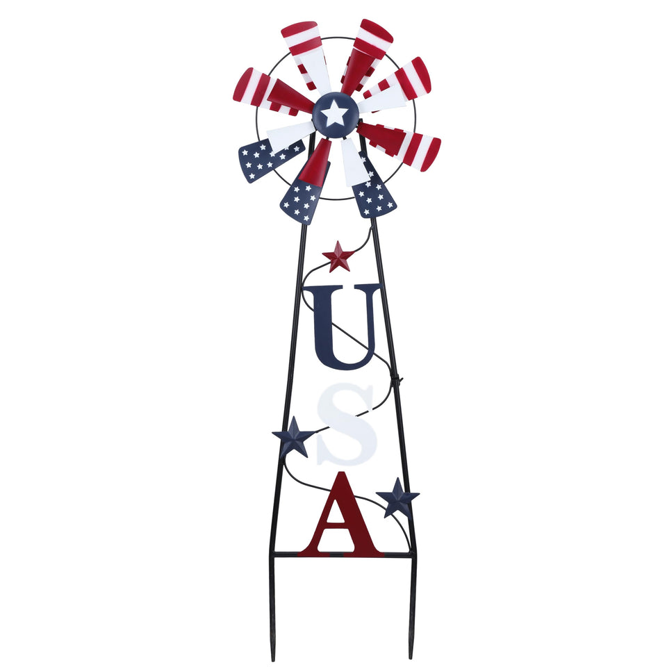 TERESA'S COLLECTIONS wind spinner featuring USA flag colors for outdoor display
