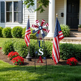 TERESA'S COLLECTIONS wind spinner on patio display with USA motif