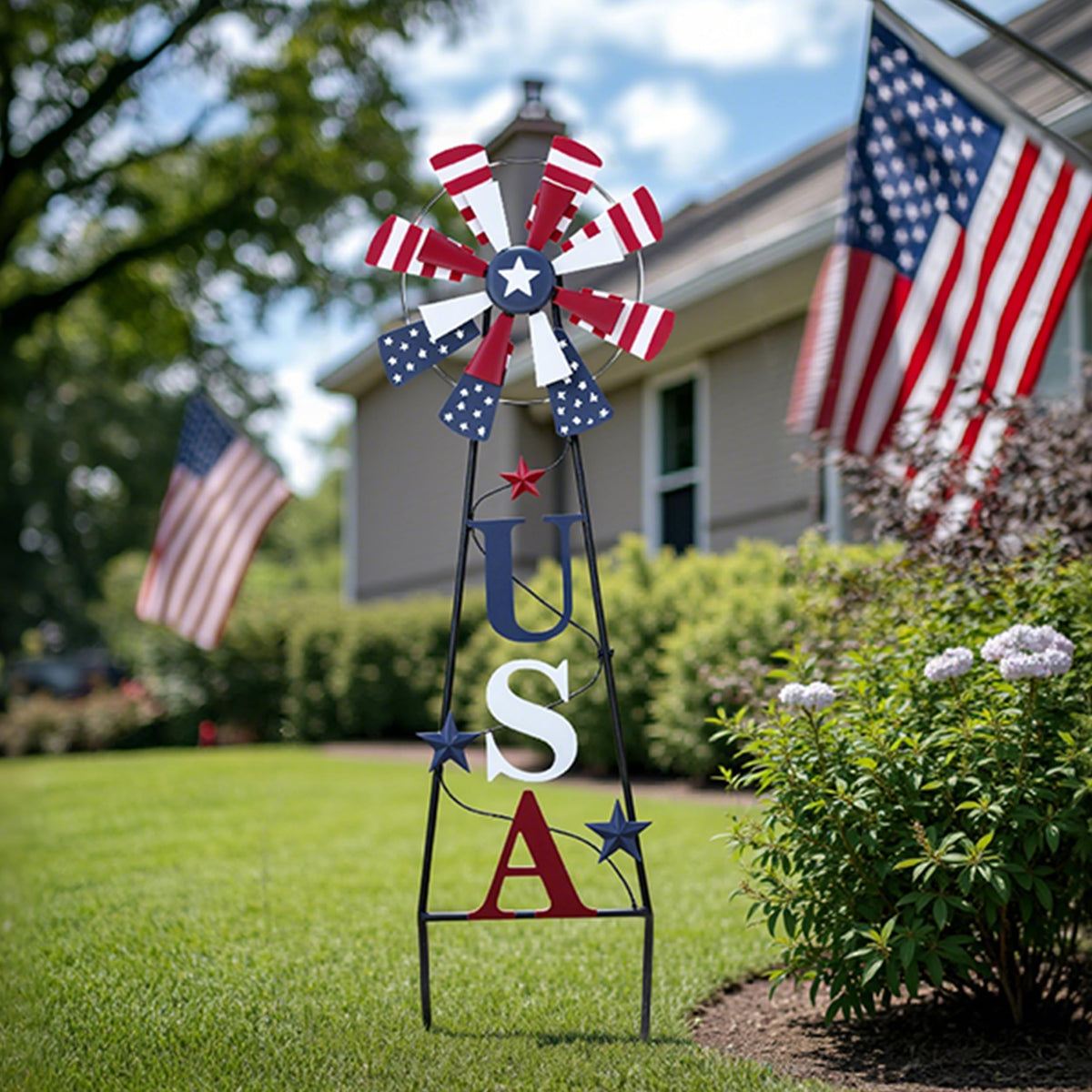 TERESA'S COLLECTIONS wind spinner blades spinning in patriotic colors