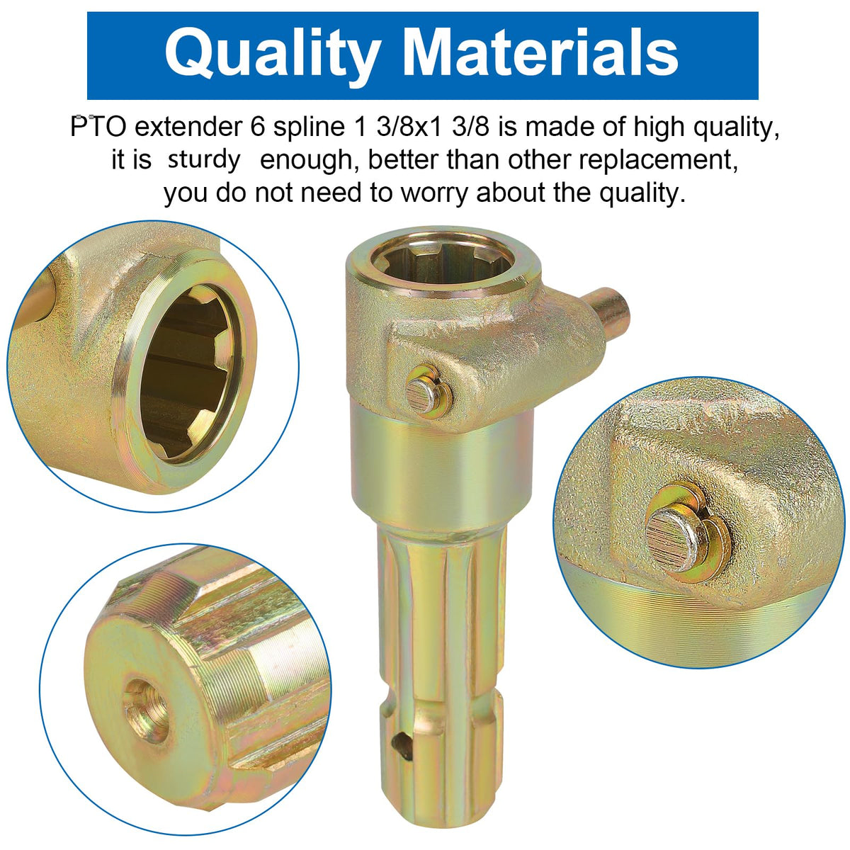 TERGTIRY 6-spline male PTO extender close-up for easy hitching.