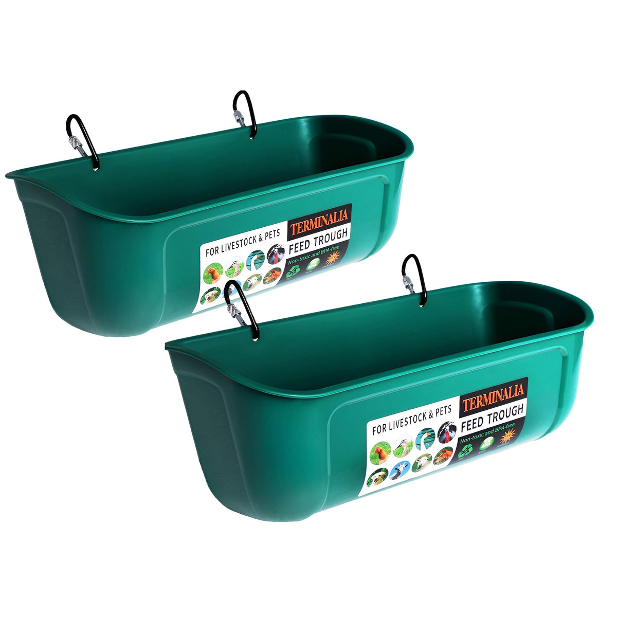 Terminalia hanging feeder and waterer demonstrates 2.6 qt capacity for backyard chickens.