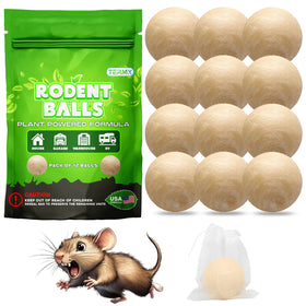 TERMX 12-pack mothball balls in packaging, designed to deter rodents safely.