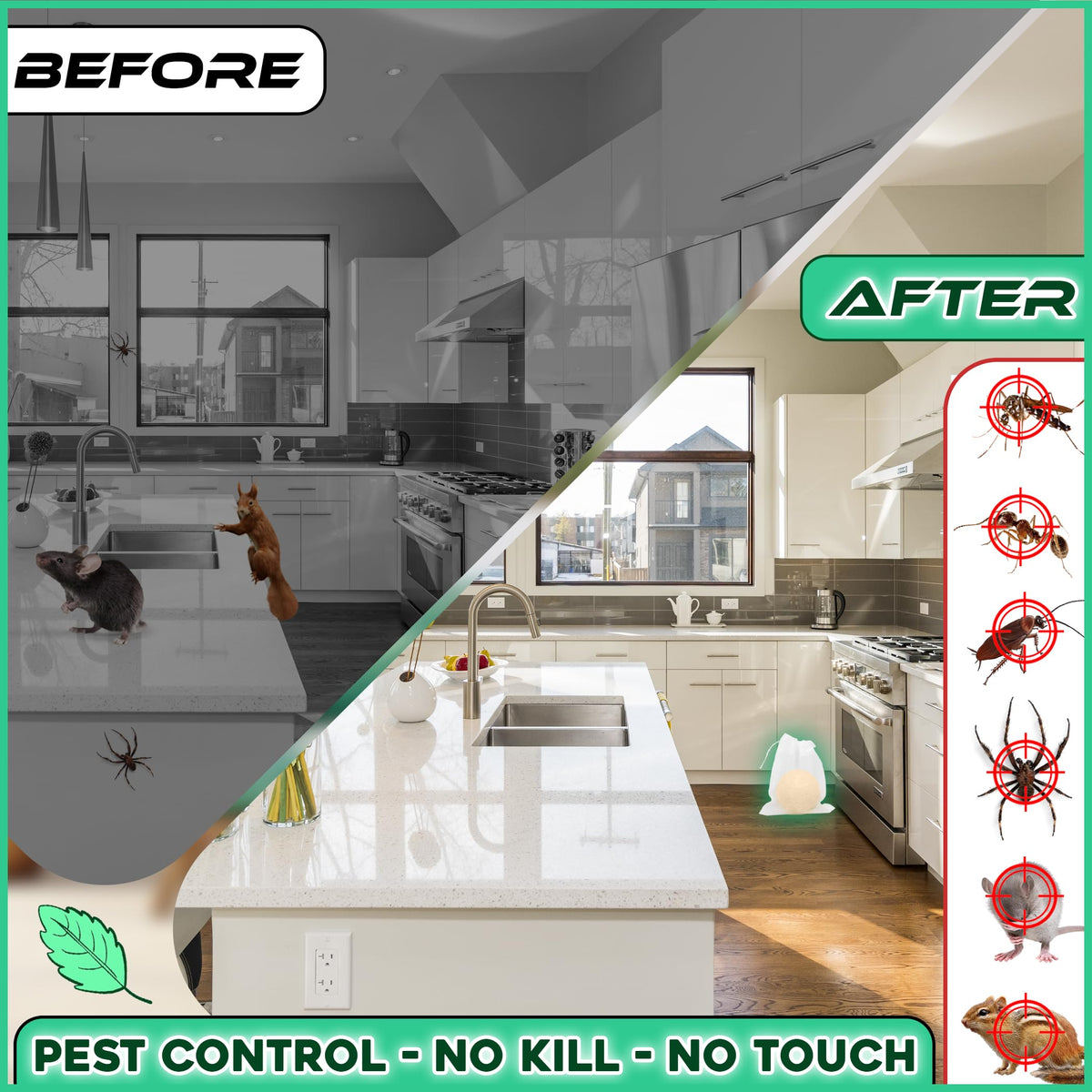 TERMX rodent-repellent balls shown for kitchen use.