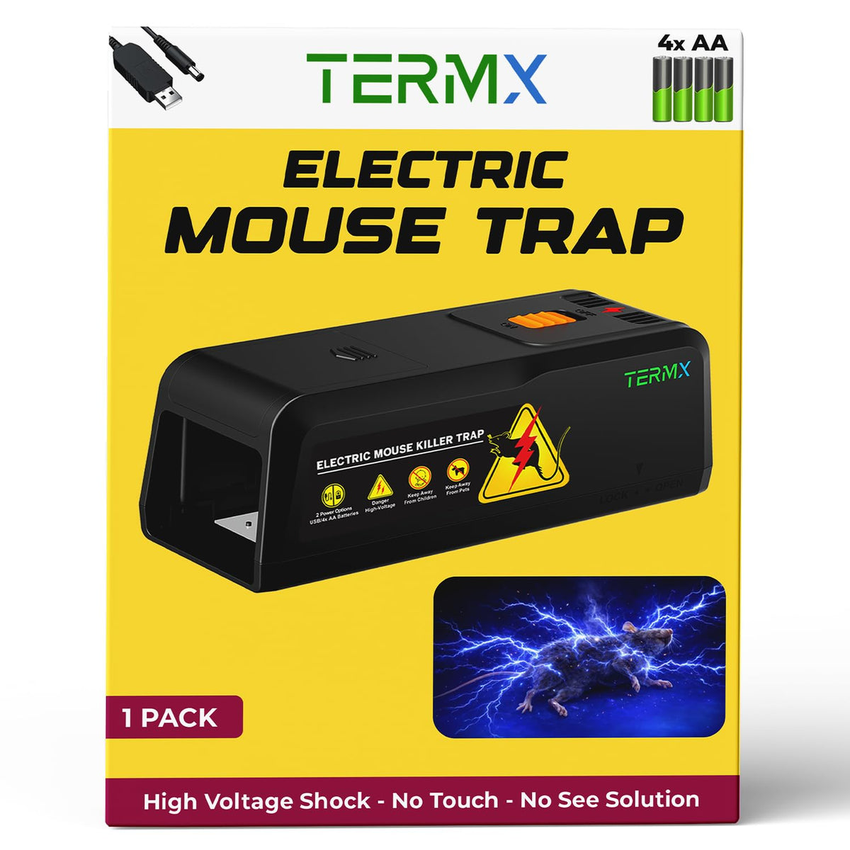 TERMX humane electric mouse trap front view for indoor use
