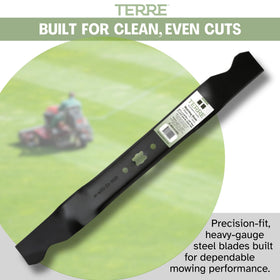 Terre compatible models image shows fit with Troy-Bilt, Craftsman, and Cub Cadet decks