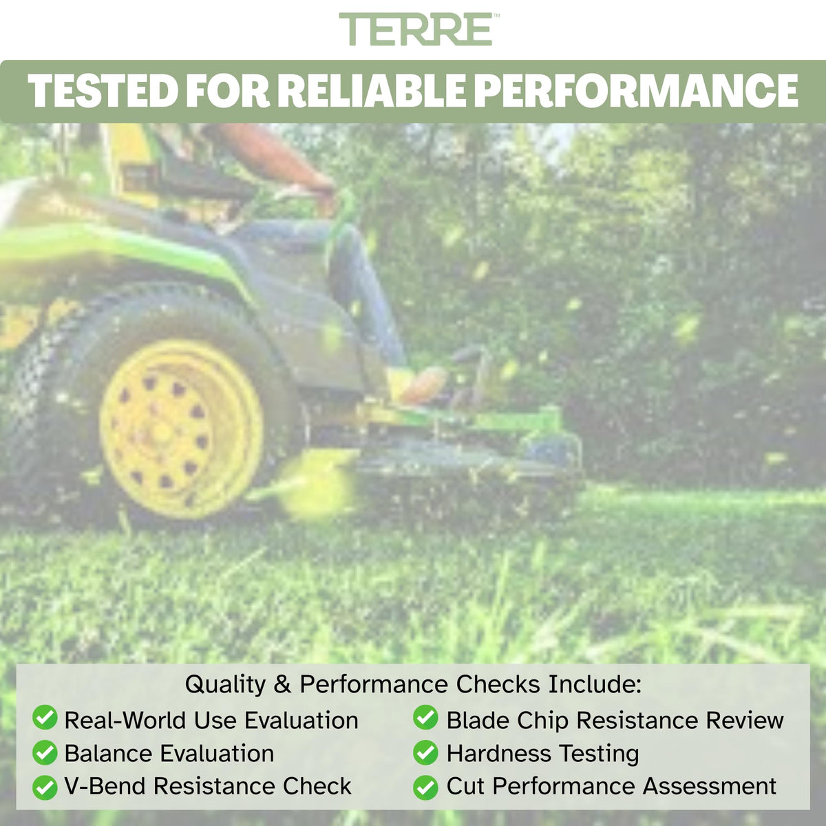 T TERRE high lift blades 42in durability test image shows rugged build.