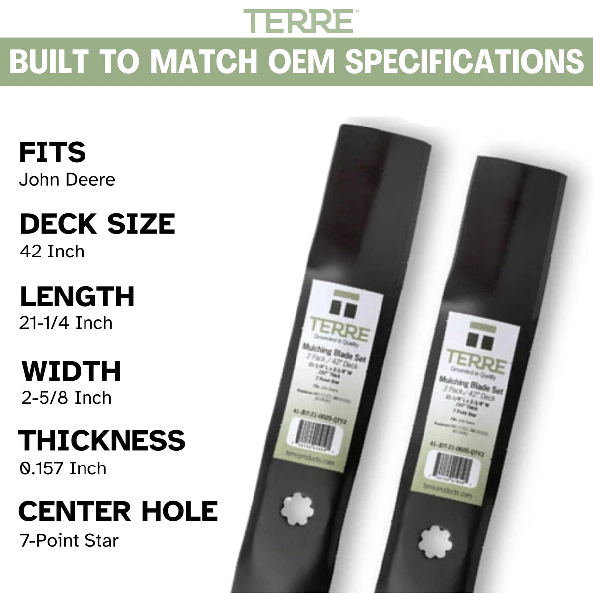T TERRE high lift blades 42in installation hole pattern aids mounting.