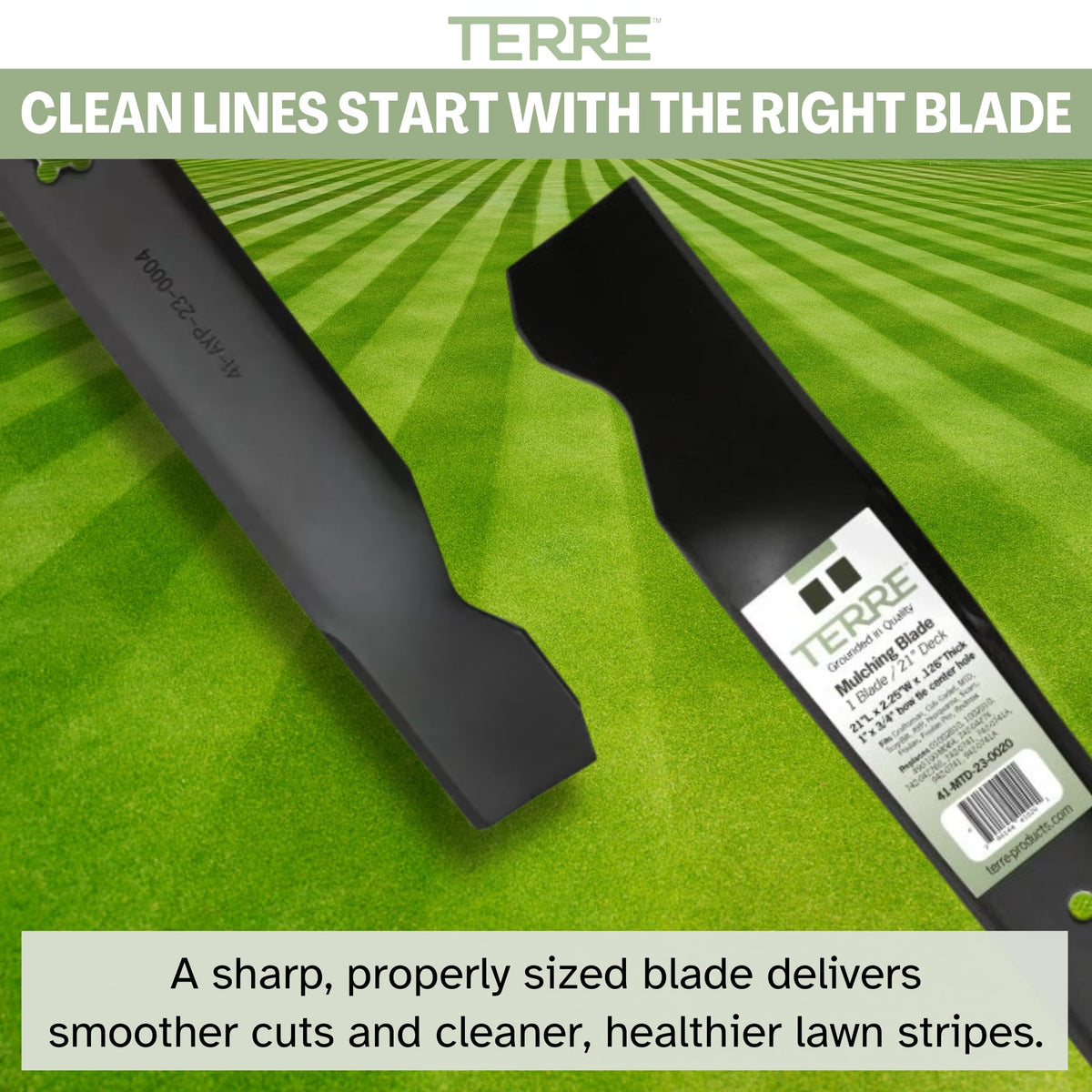 Terre factory-sharpened edge appears dull due to coating but cuts powerfully after first mow