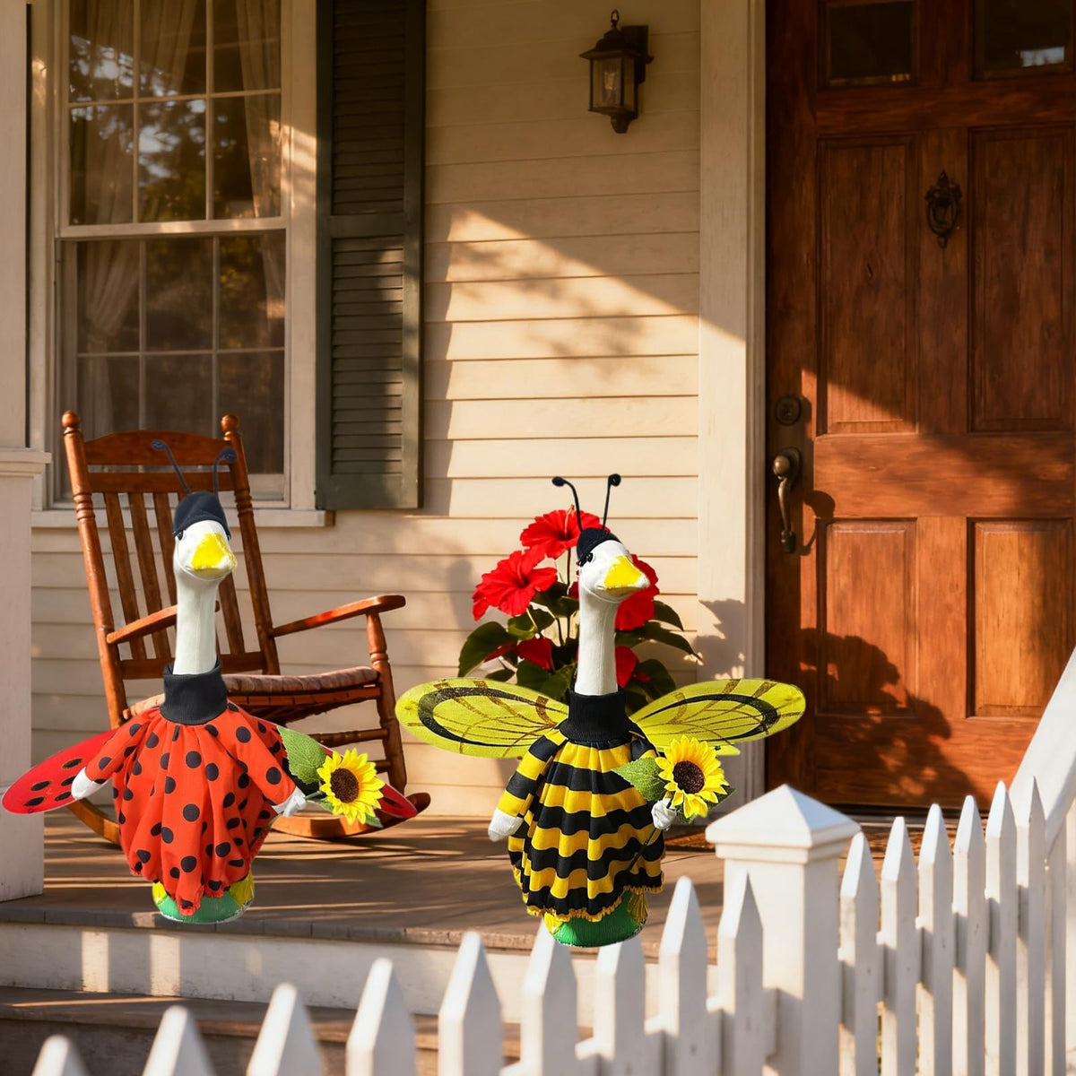 Terreva bee-pattern porch goose outfit brightens outdoor spaces.