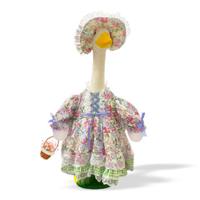 Terreva Spring Goose Outfit floral dress on a garden goose for charming yard decor.