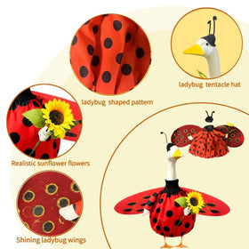 Terreva ladybug outfit for porch goose adds whimsical yard focal point.