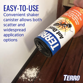 Terro Ant Dust being spread with shaker for easy, even coverage