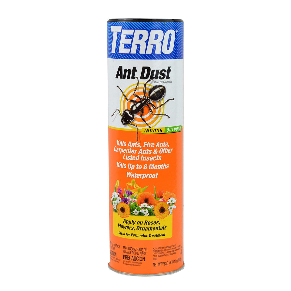 Terro Ant Dust powder bottle ready for indoor or outdoor use with quick, on-contact pest control