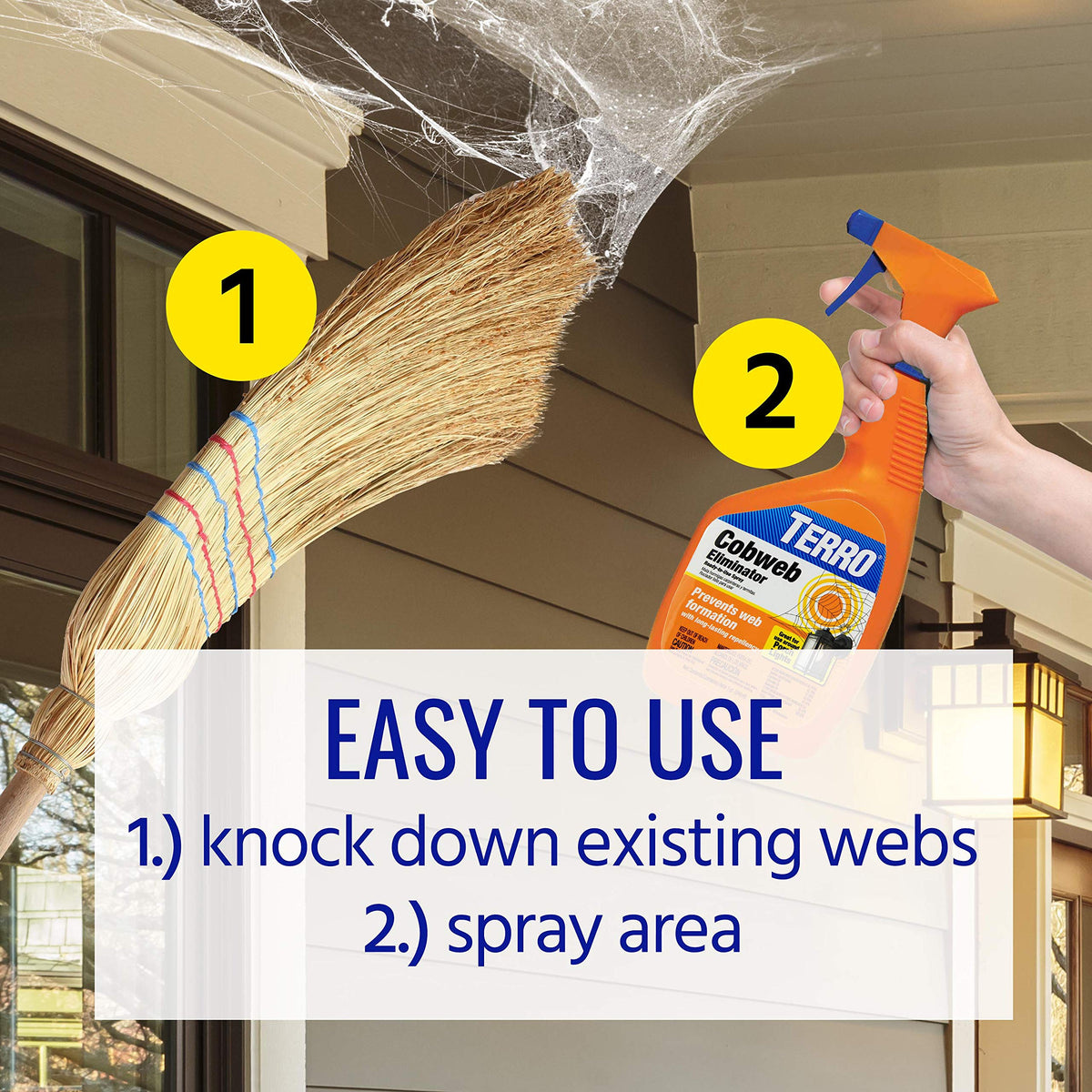 Terro Cobweb Eliminator applied in outdoor space for spider prevention