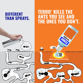 Terro liquid ant killer bottle closeup showing compact indoor bait