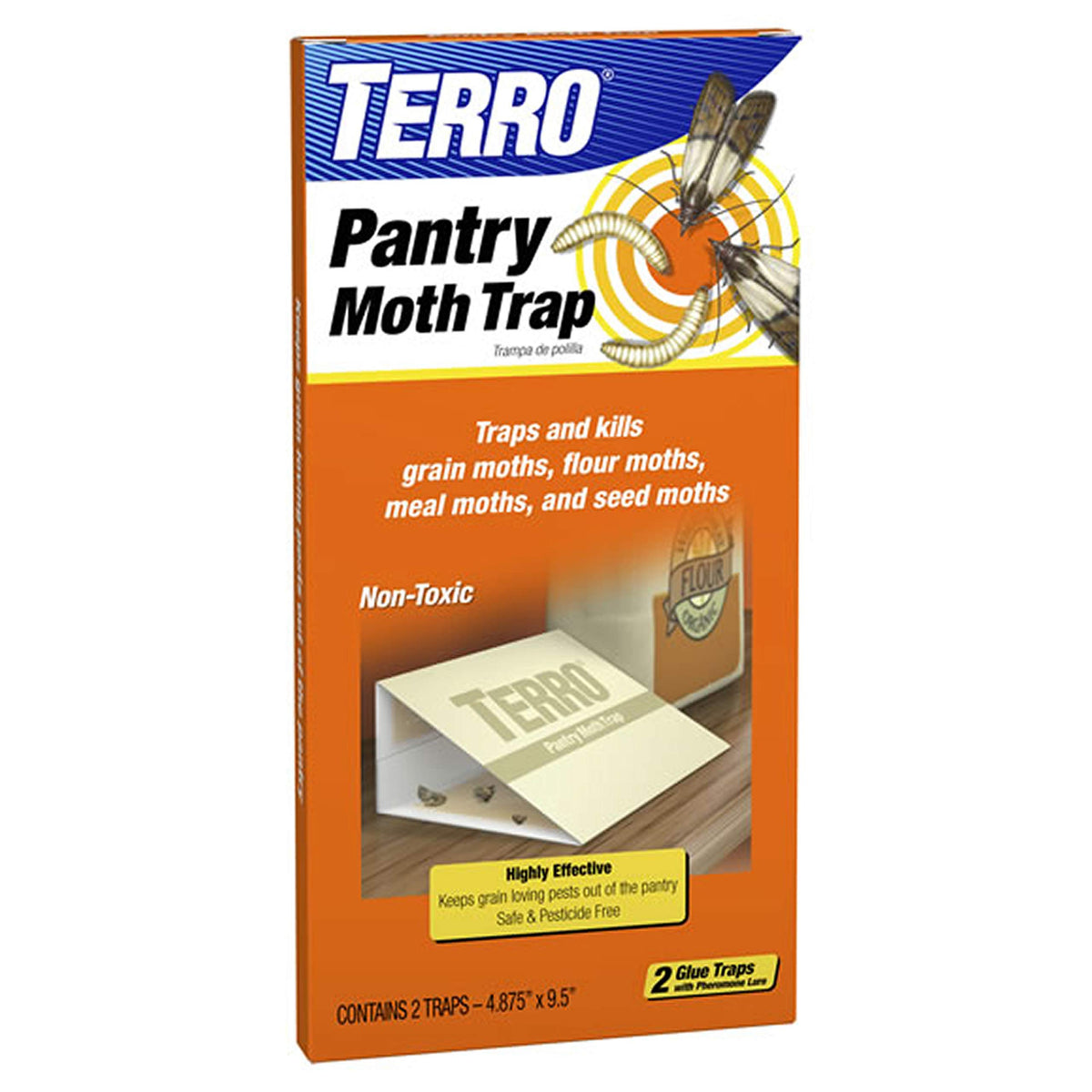 Terro Pantry Moth Traps front view on kitchen shelf for proactive control
