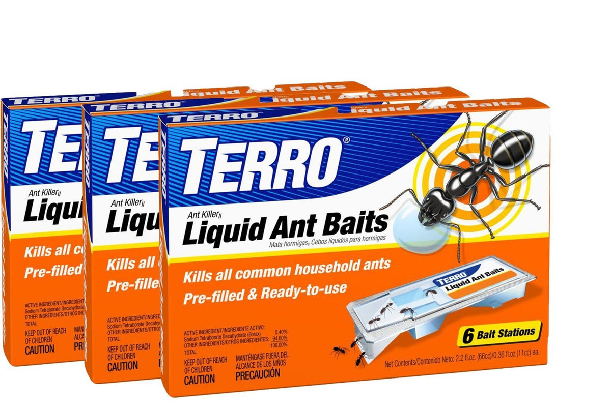 TERRO pre-filled liquid ant killer II baits pack for indoor ant control.