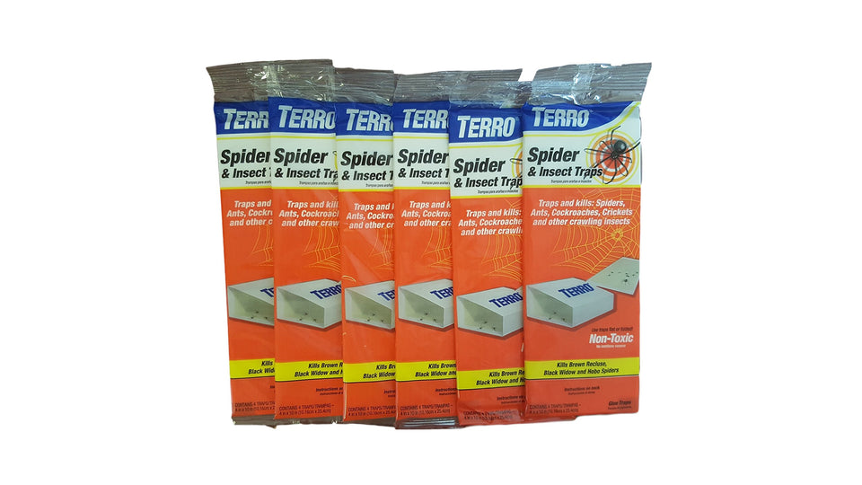 Terro spider traps laid flat in a hallway for high traffic areas to catch pests