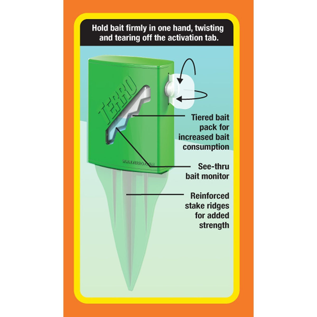Terro T1812-2 bait stake shows a see-through window to monitor bait level.