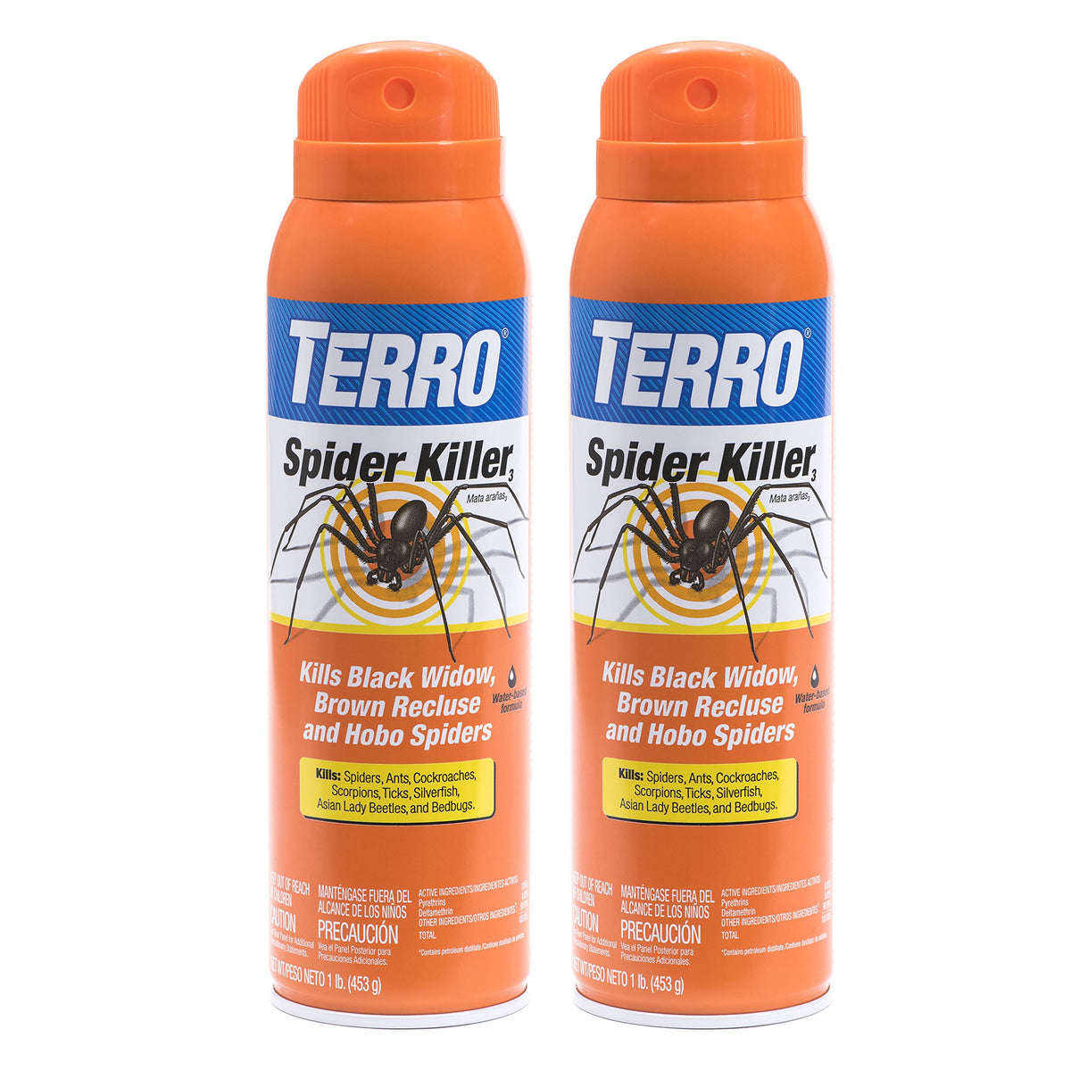Terro T2302 spider killer aerosol two-pack for fast on-contact pest control indoors and outdoors.