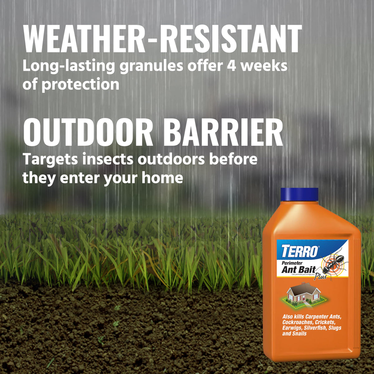 Granules spread along foundation to protect outdoor spaces.