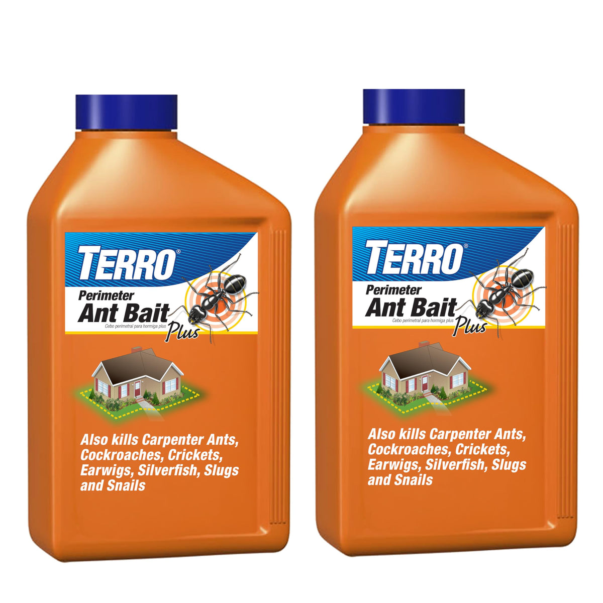 TERRO T2600 outdoor bait granules applied along the home perimeter for pest deterrence.