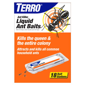 Terro T300-3SR liquid ant killer pack setup showing ready-to-use bait stations attract and kill ants