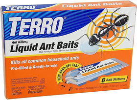 Terro T300 bait station close-up attracting foraging ants for effective control.