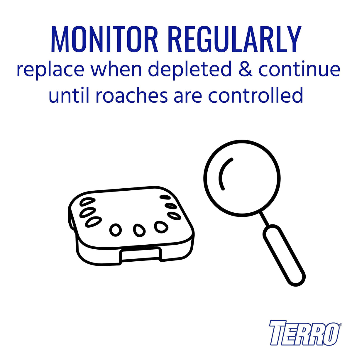 Terro T500 roach bait station includes a see-through window for easy bait monitoring.