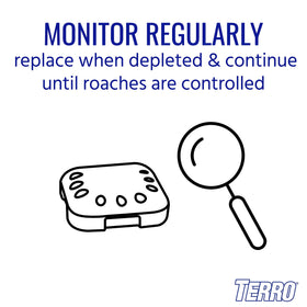 Terro T500 roach bait station includes a see-through window for easy bait monitoring.