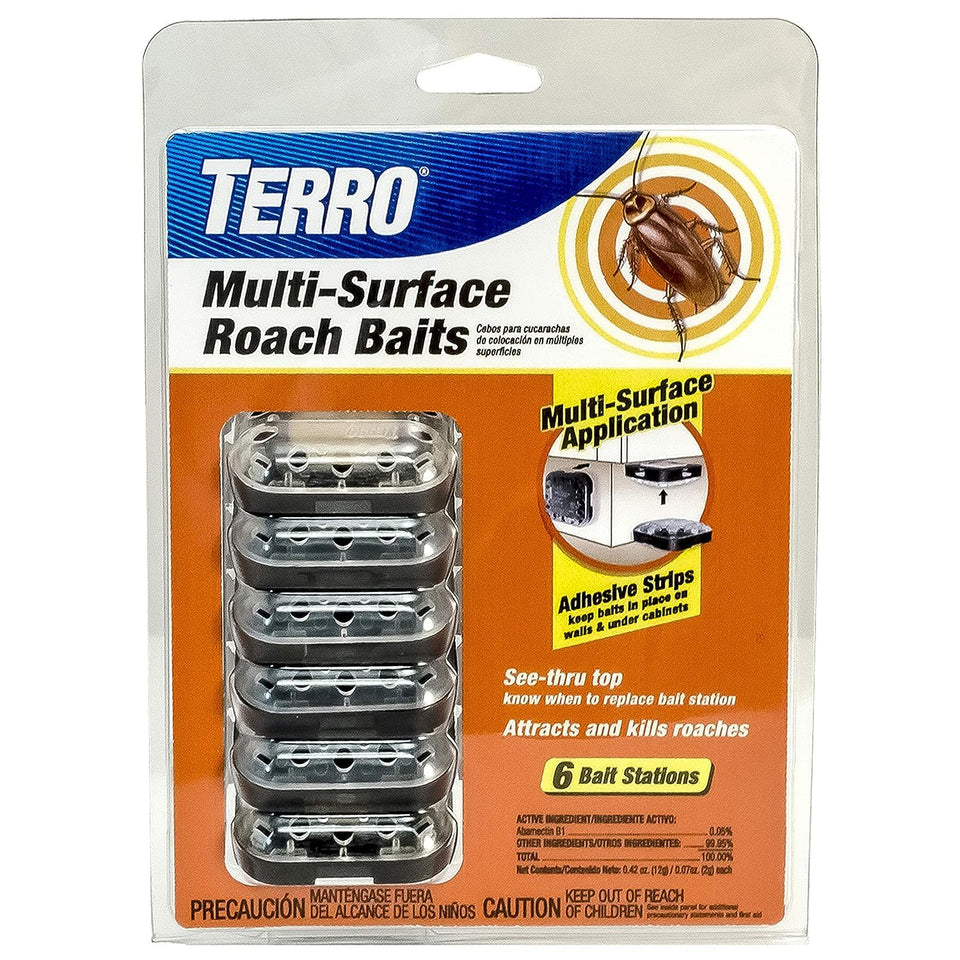 Terro T500 roach bait station with wall adhesive for discreet placement and ongoing protection.