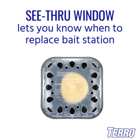 Terro T500SR transparent monitoring window shows bait level at a glance.