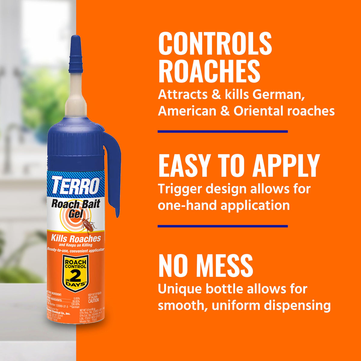 TERRO T502 adjustable flow nozzle enables controlled dispensing.