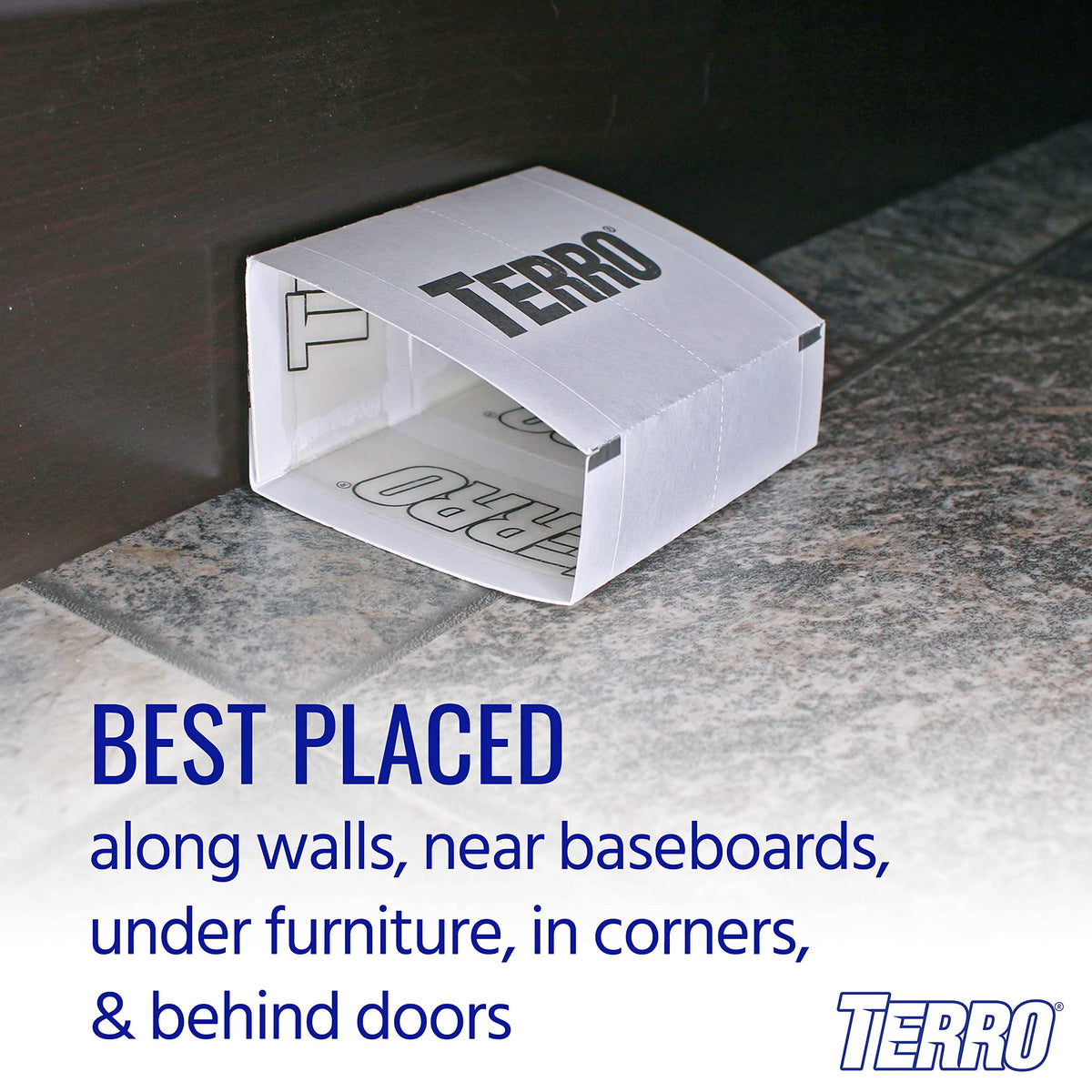 TERRO trap in attic or basement area provides convenient placement.
