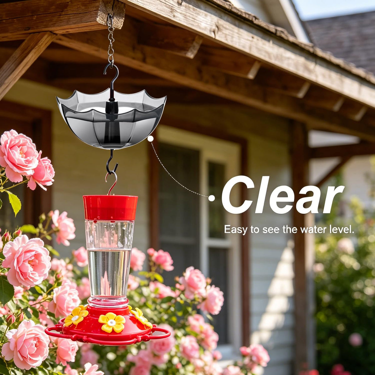 TERULF ant moat with black umbrella design adds garden charm.