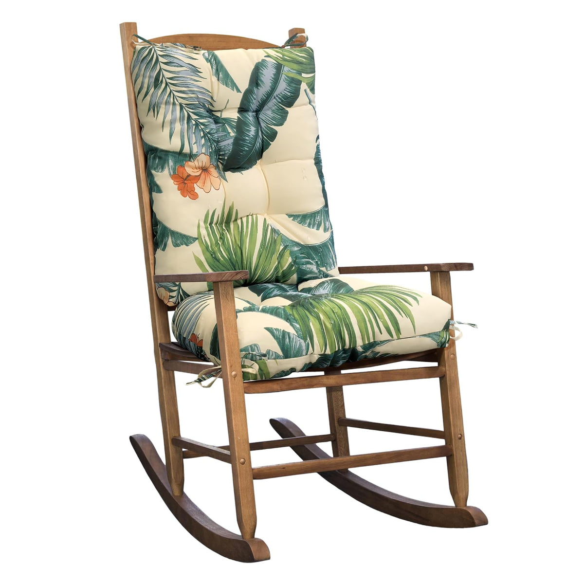 TESICA floral rocking chair cushion waterproof for year-round outdoor comfort.