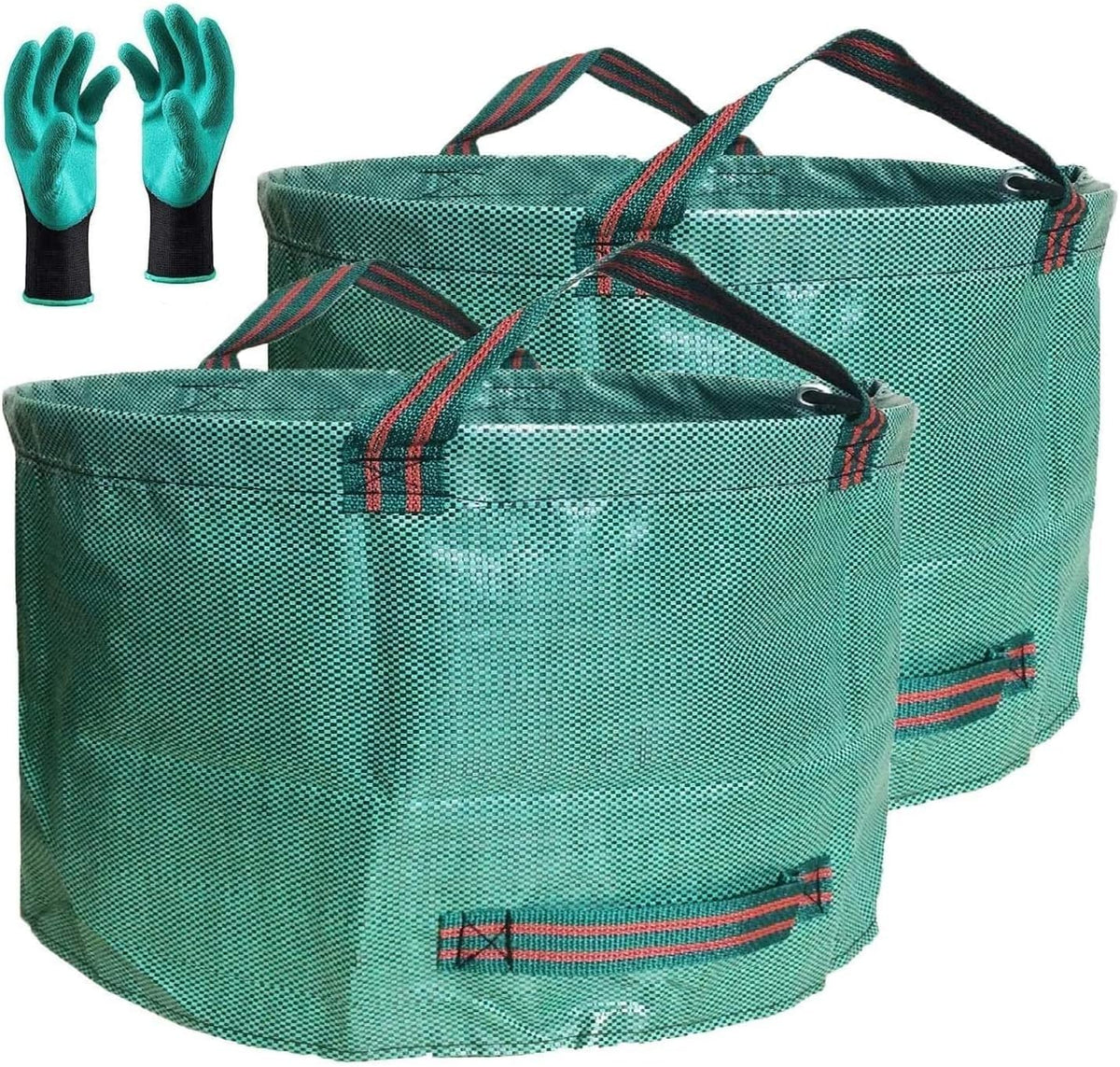 Tespher 63-gallon garden bag closed with four reinforced handles for yard debris.