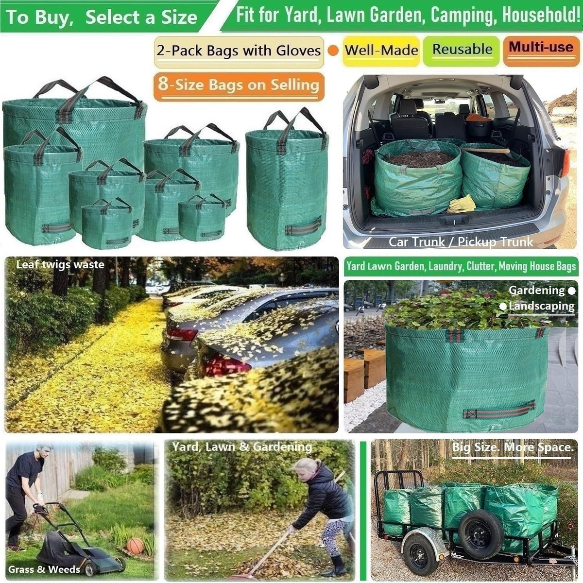 Tespher 63-gallon garden bag open and upright for easy filling.