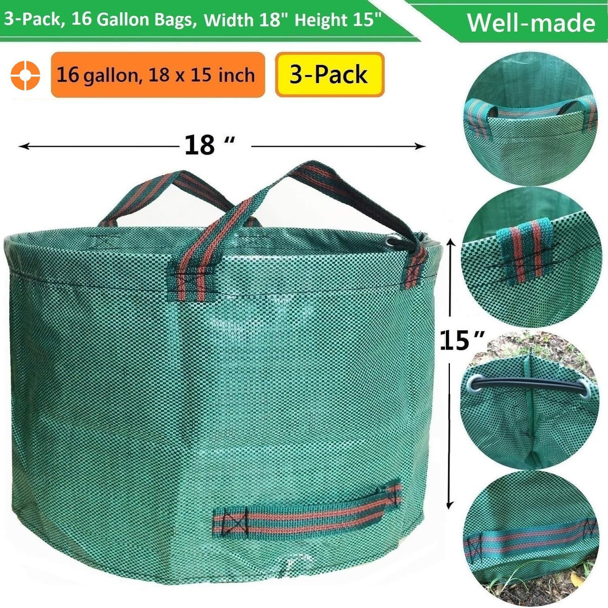 Tespher leaf bag with four reinforced handles for stable filling.