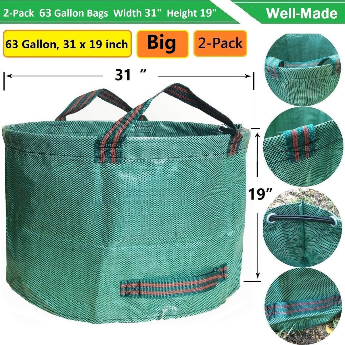Tespher leaf bag standing with loop for stability during collection.