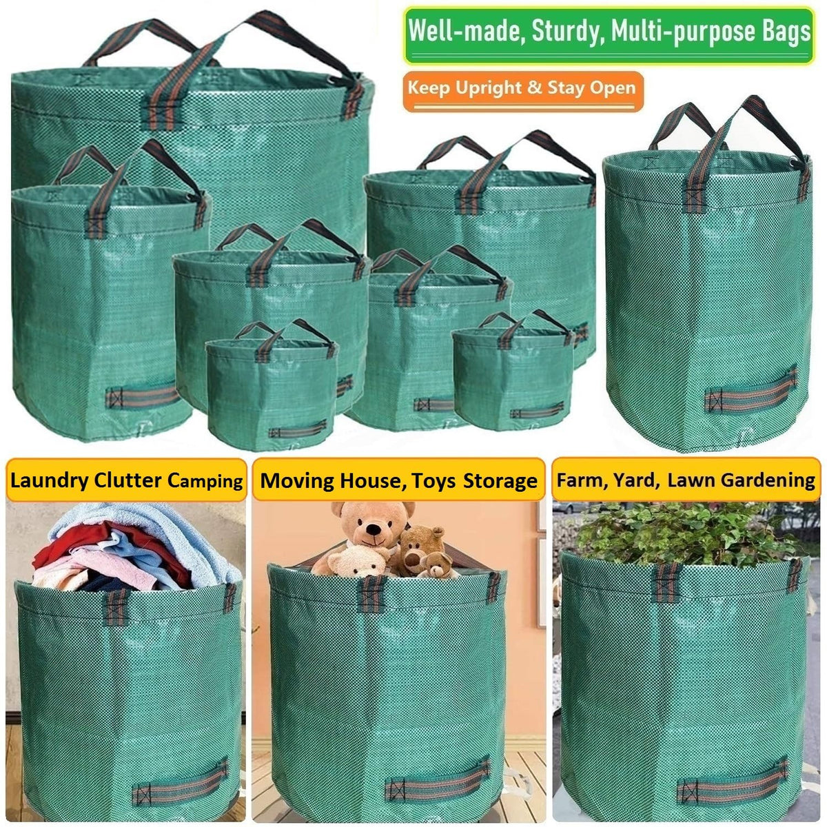Tespher leaf bag stands upright during filling for mess-free use.