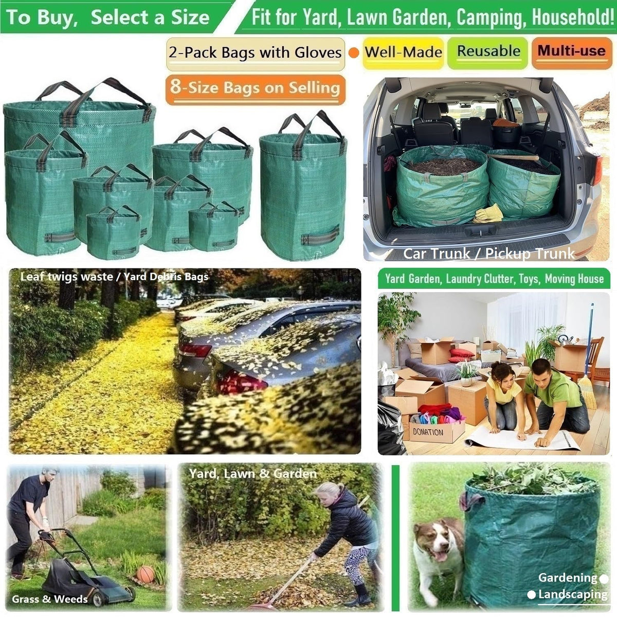 Tespher yard bag height 19 inches for ample capacity during cleanup.
