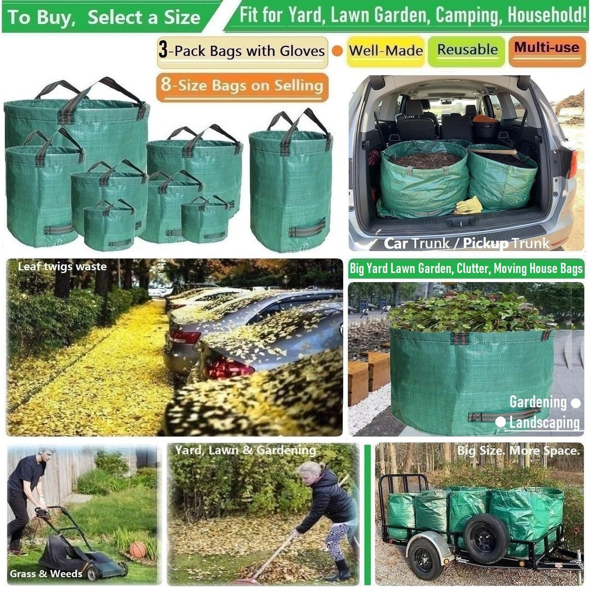 Tespher yard bags with four reinforced handles stay open for loading