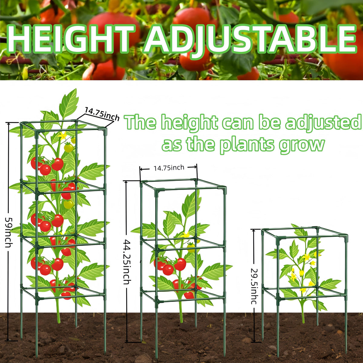TESSTSY heavy-duty tomato cage with interlocking connectors enables quick, tool-free setup.