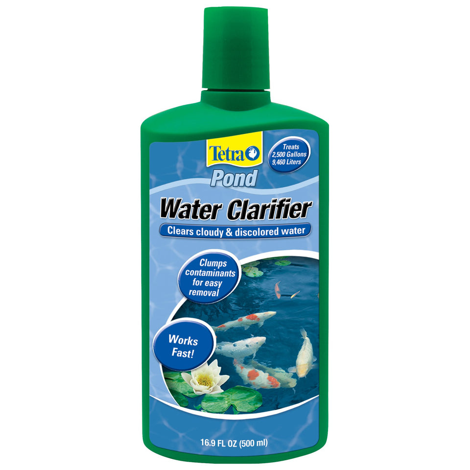 Tetra Pond Water Clarifier bottle pour shows even distribution for clearer water.