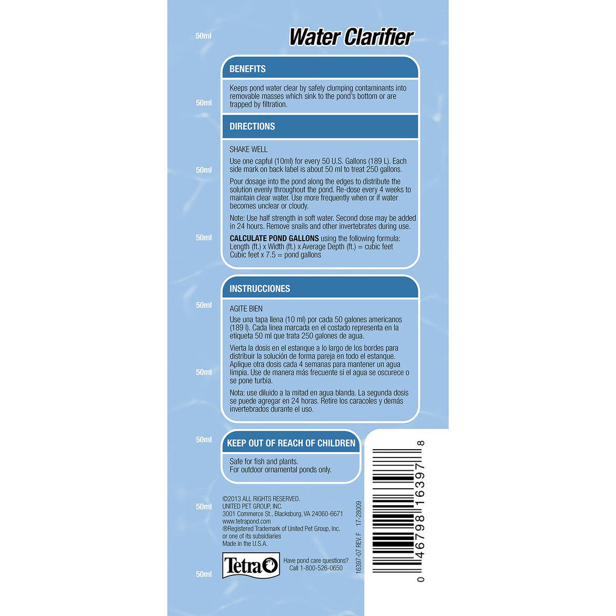 Tetra Pond Water Clarifier dilution-bucket demonstrates proper mixing before use.