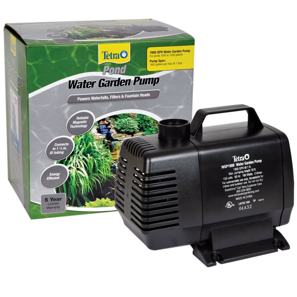 TetraPond water garden pump powering a small pond waterfall for a tranquil outdoor feature