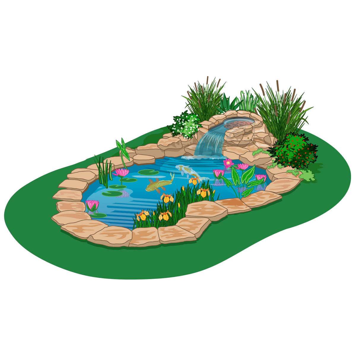 TetraPond waterfall filter installed blends with landscape and hides behind rocks