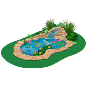 TetraPond waterfall filter installed blends with landscape and hides behind rocks